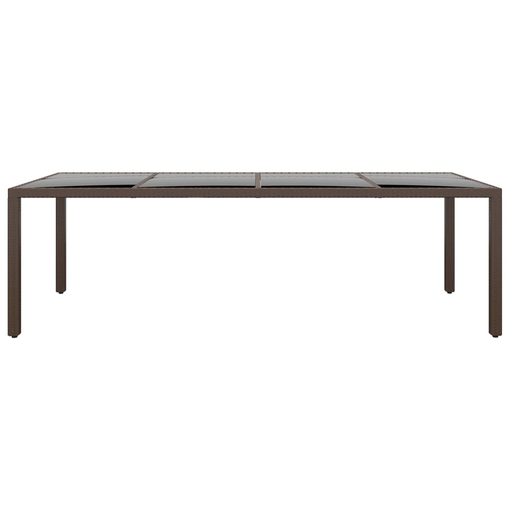 Mesa de jardim com tampo de vidro vime PE castanho