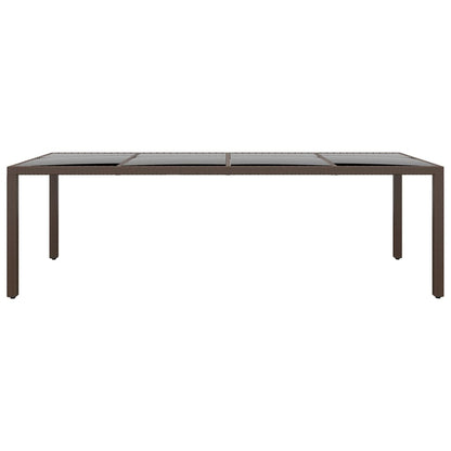 Mesa de jardim com tampo de vidro vime PE castanho