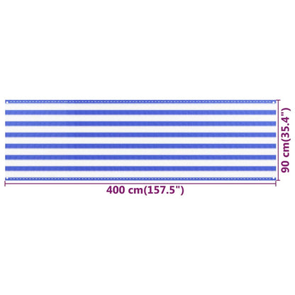 Tela de varanda 90x400 cm PEAD azul e branco