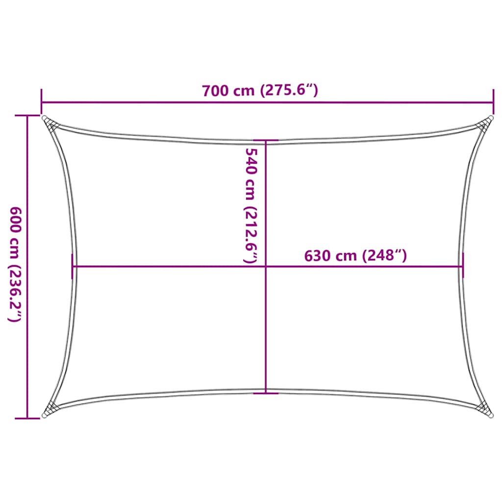 Para-sol estilo vela retangular 160 g/m² 6x7 m PEAD amarelo