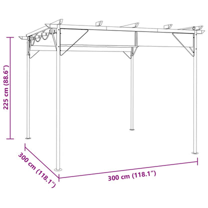 Pérgola com toldo retrátil 3x3 m 180 g/m² aço antracite
