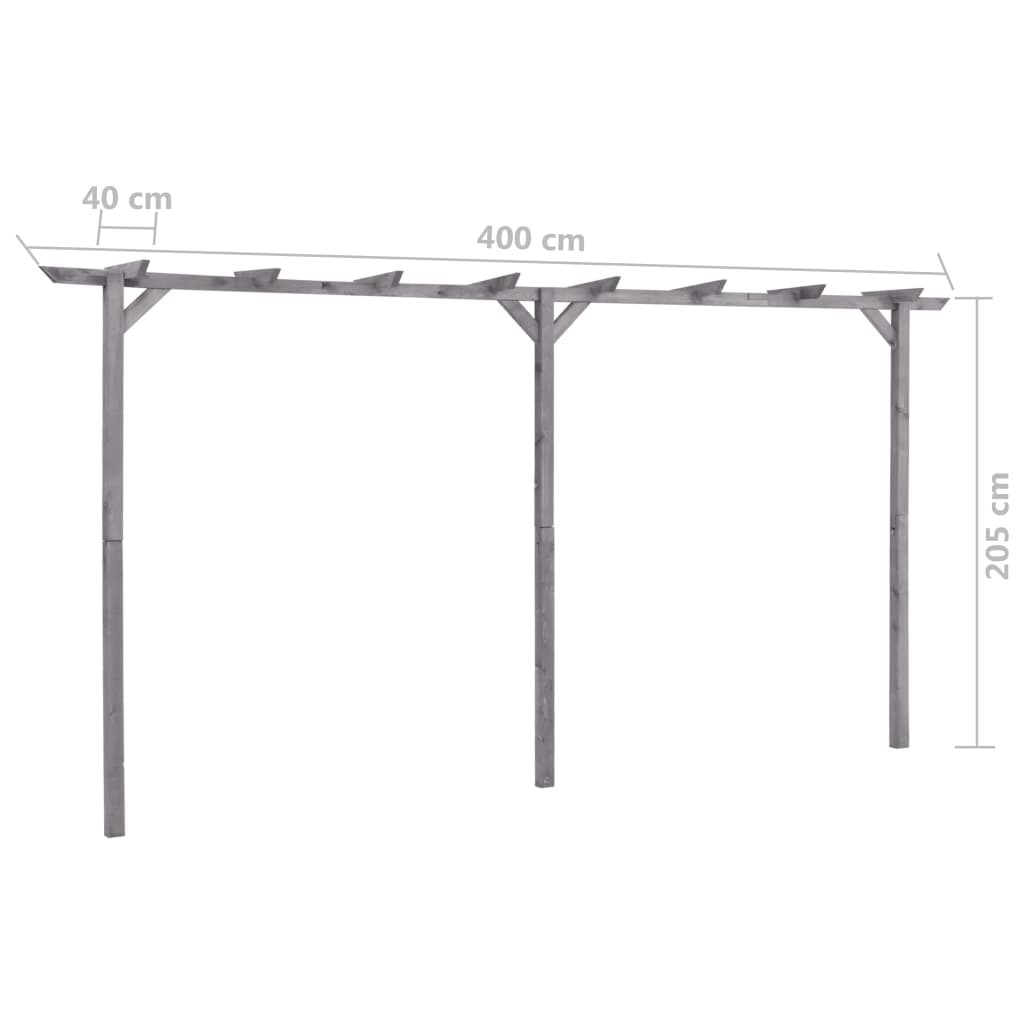 Pérgola de jardim 400x40x205 cm pinho impregnado cinzento