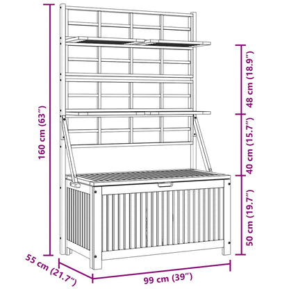 Caixa de arrumação com treliça 99x55x160 cm acácia maciça cinza