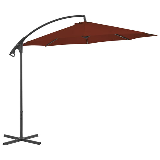 Guarda-sol de jardim cantilever c/ poste de aço 300cm terracota