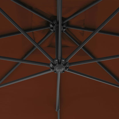 Guarda-sol de jardim cantilever c/ poste de aço 300cm terracota