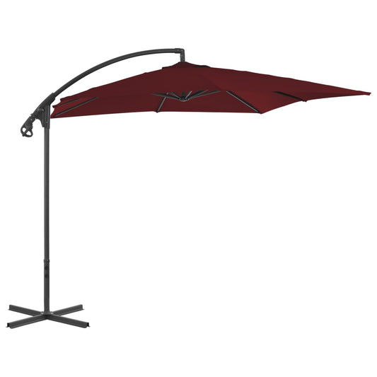 Guarda-sol de jardim cantilever c/ poste de aço vermelho tinto