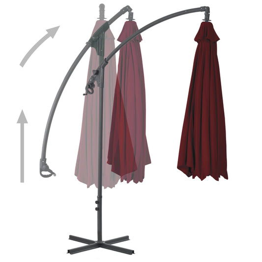 Guarda-sol de jardim cantilever c/ poste de aço vermelho tinto