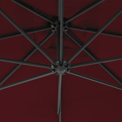 Guarda-sol de jardim cantilever c/ poste de aço vermelho tinto