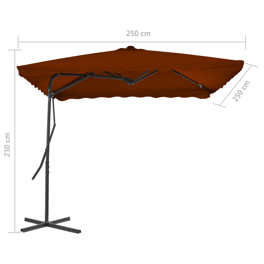 Guarda-sol de jardim c/ poste de aço 250x250x230 cm terracota