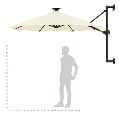 Guarda-sol para jardim de parede c/ luzes LED 300 cm areia