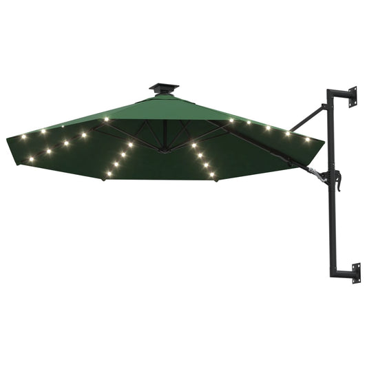 Guarda-sol para jardim de parede com luzes LED 300 cm verde