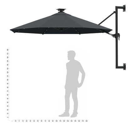 Guarda-sol para jardim de parede c/ luzes LED 300 cm antracite