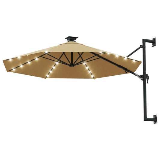 Guarda-sol p/ jardim parede c/ luz LED 300 cm cinza-acastanhado