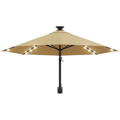 Guarda-sol p/ jardim parede c/ luz LED 300 cm cinza-acastanhado