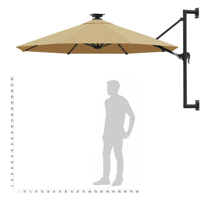 Guarda-sol p/ jardim parede c/ luz LED 300 cm cinza-acastanhado