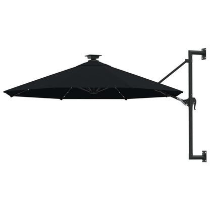 Guarda-sol para jardim de parede com luzes LED 300 cm preto