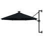Guarda-sol para jardim de parede com luzes LED 300 cm preto