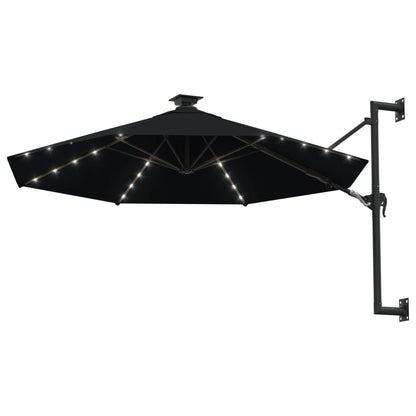 Guarda-sol para jardim de parede com luzes LED 300 cm preto