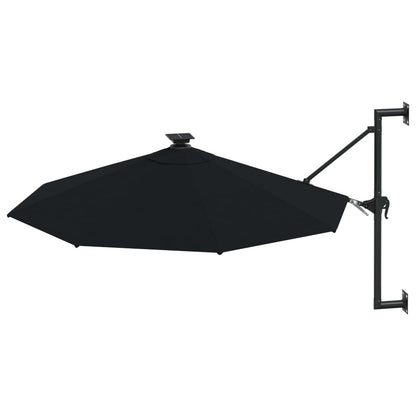 Guarda-sol para jardim de parede com luzes LED 300 cm preto