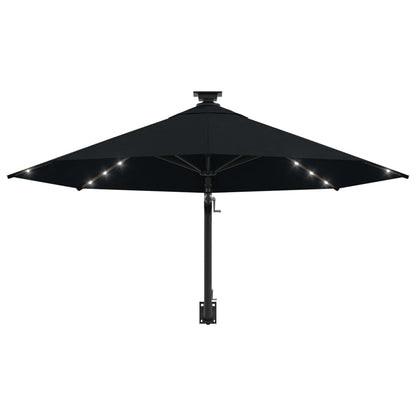 Guarda-sol para jardim de parede com luzes LED 300 cm preto