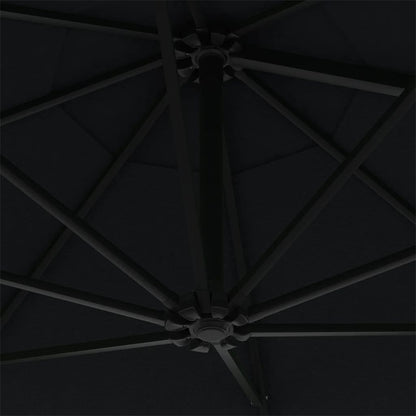 Guarda-sol para jardim de parede com luzes LED 300 cm preto