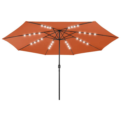 Guarda-sol de jardim com luzes LED 400 cm terracota
