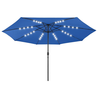 Guarda-sol de jardim com luzes LED 400 cm azul-ciano