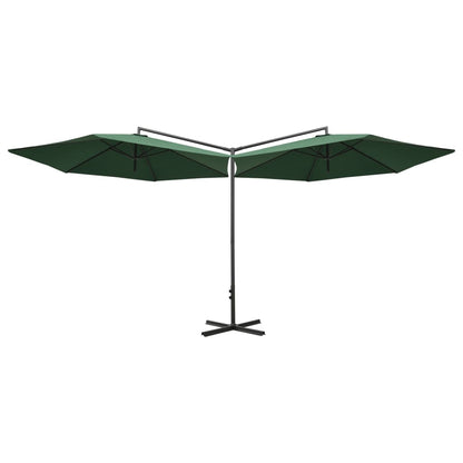 Guarda-sol de jardim duplo com poste de aço 600 cm verde