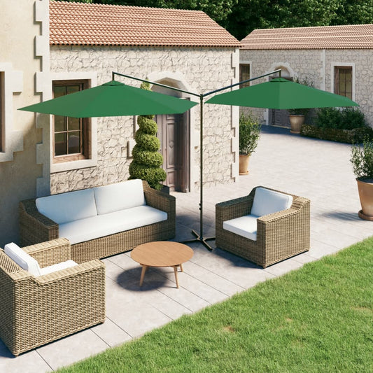 Guarda-sol de jardim duplo com poste de aço 600 cm verde