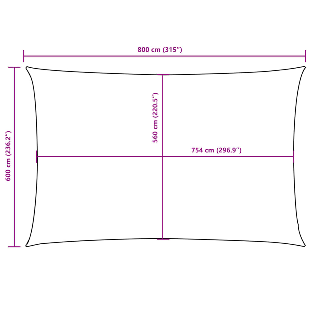 Para-sol estilo vela tecido oxford retangular 6x8 m bege