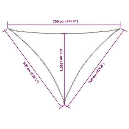 Para-sol estilo vela tecido oxford triangular 5x7x7 m bege