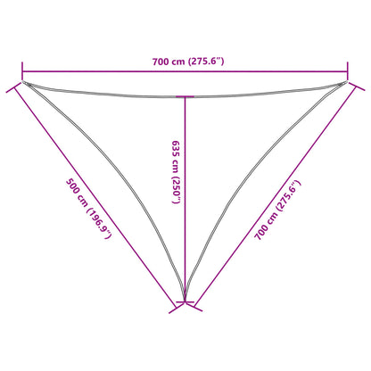 Para-sol estilo vela tecido oxford triangular 5x7x7 m branco