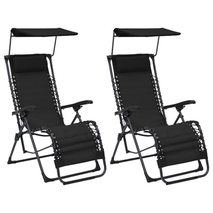 Cadeiras de pátio dobráveis 2 pcs textilene preto