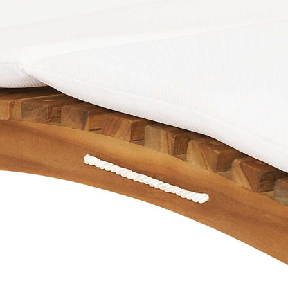 Espreguiçadeira dobrável c/ almofadão cor creme teca maciça