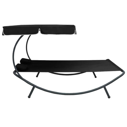 Espreguiçadeira com toldo e almofadas preto