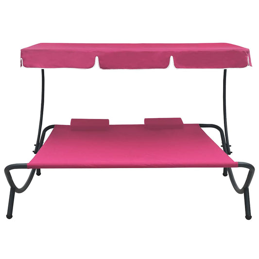 Espreguiçadeira com toldo e almofadas rosa