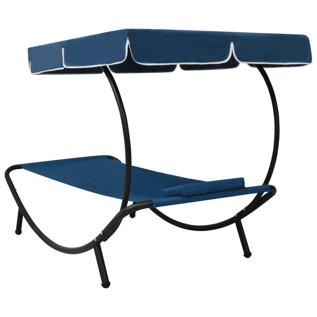 Espreguiçadeira com toldo e almofada azul