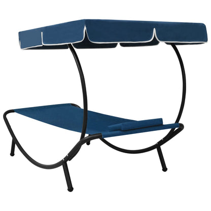Espreguiçadeira com toldo e almofada azul