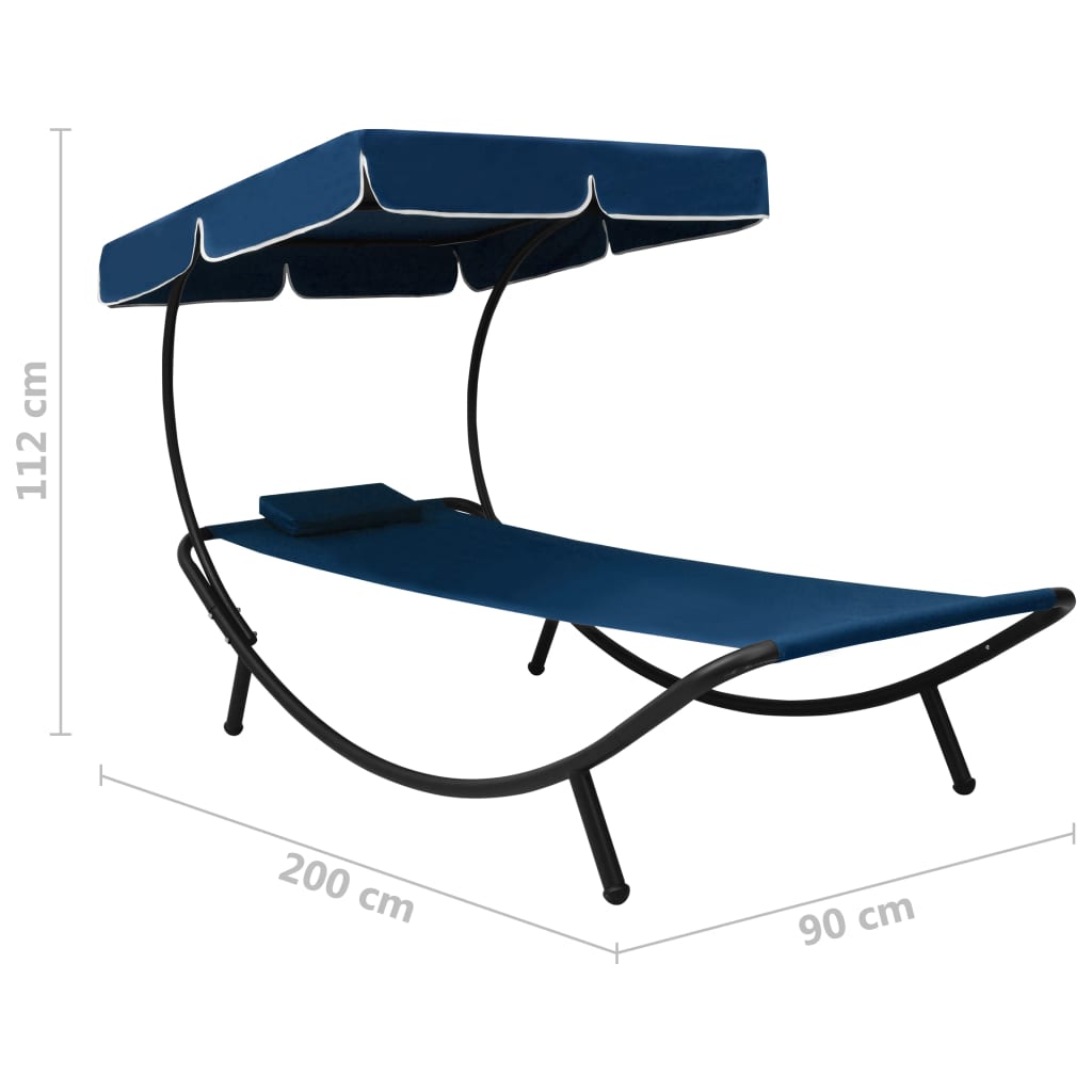 Espreguiçadeira com toldo e almofada azul