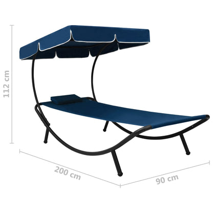 Espreguiçadeira com toldo e almofada azul