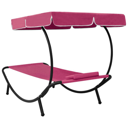 Espreguiçadeira com toldo e almofada rosa