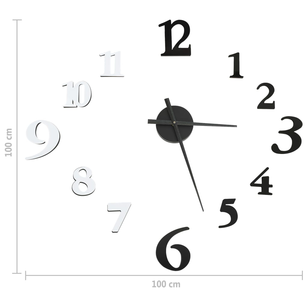 Relógio de parede 3D design moderno 100 cm XXL preto e branco