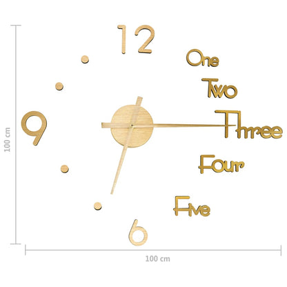 Relógio de parede 3D com design moderno 100 cm XXL dourado