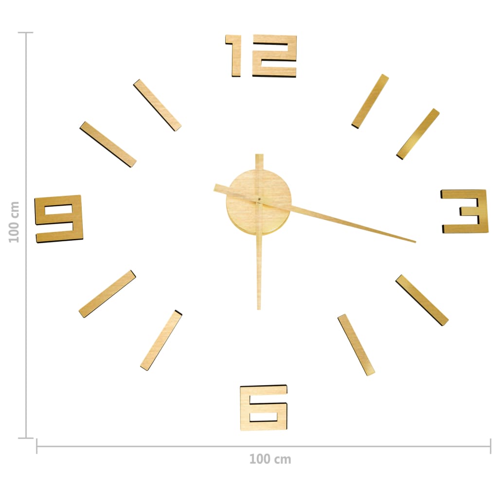 Relógio de parede 3D com design moderno 100 cm XXL dourado