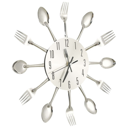 Relógio de parede design colher e garfo 31 cm alumínio prateado