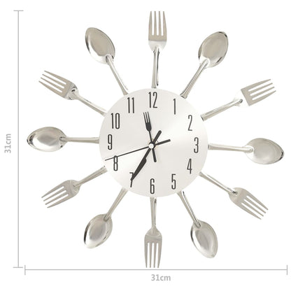 Relógio de parede design colher e garfo 31 cm alumínio prateado