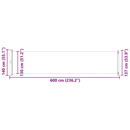 Toldo lateral retrátil para pátio 140x600 cm cinzento