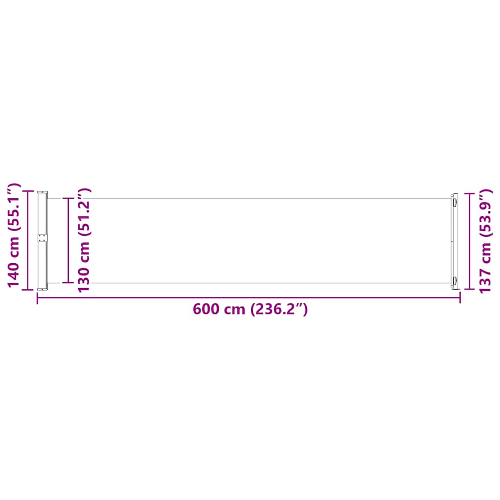 Toldo lateral retrátil para pátio 140x600 cm castanho