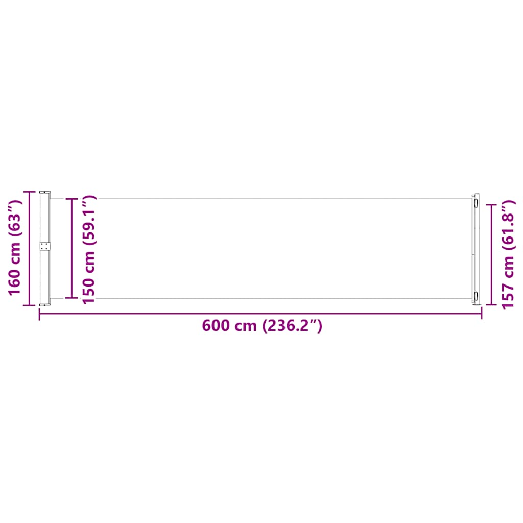 Toldo lateral retrátil para pátio 600x160 cm cor creme