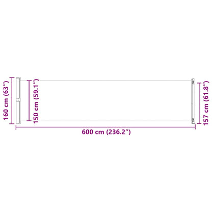 Toldo lateral retrátil para pátio 600x160 cm cor creme